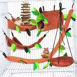 Hamiledyi Hamster Hammock Small Animals Hanging Warm Bed House Organic Natural Apple Wood Chewing Stick Rat Cage Nest Accessories Toy Hanging Tunnel and Swing for Sugar Glider Squirrel