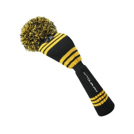 Golf Club Headcover | Tour Fit Double Layer Pom Pom Premium Knitted Golf Head Cover | Driver, Fairway, Rescue | Set of 3 or 4 | Yellow/Black (Set of 3 Covers)