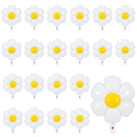 21 Pcs Flower Balloons Foil Daisies Balloons White Groovy Flower Daisy Party Decorations Retro Hippie Boho Girl Party Decor Foil Balloons (20 x 15.7 Inch)