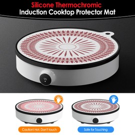 KR KITCHENRAKU 2 PCS Thermochromic Translucent Induction Cooktop Protector Mat, (Magnetic) Silicone Induction Cooktop Cover for Induction Stove (Rose Pink (Orange), 9.5 Inch)