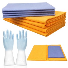 Neyeau 8PCS Ultra-Absorbent Cleaning Cloth,Reusable Super Absorbent Cloth,Multi-Purpose Cleaning Cloths for Home All Purpose with 1 Pair Gloves,for a Variety of Cleaning Scenarios (4 Yellow/4 Blue)