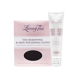 Loving Tan Deluxe Tan Remover Gel + Reusable Self Tanner Removing & Skin Polishing Glove - Effective & Gentle Self Tanning Remover for All Skin Types - Cruelty, Sulphate, Paraben & PEG Free - 3.3 FlOz