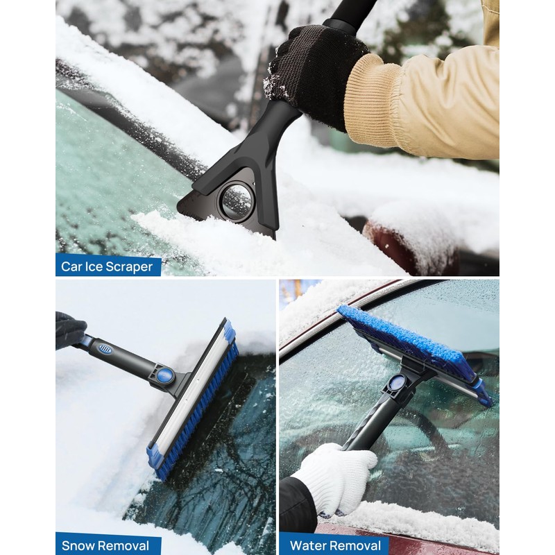 JOYTUTUS 47.7″ Extendable Snow Brush and Ice Scraper, 270° Pivoting