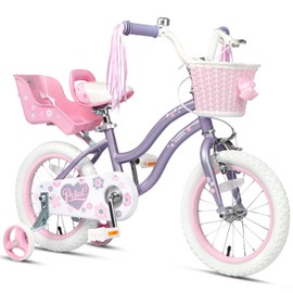Glerc Petal Girls Bike, 14 Inch Kids Bike for Ages 3-5 Years Old, Princess Style Kids Bicycle with Training Wheels & Basket & Streamers, Purple
