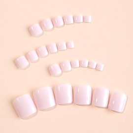 Light Pink Fake Toenails Square Press on Toenails Gloss Glue on Toenails Full Cover Solid Color Acrylic Toenails Cute Short False Toenails Summer Beach Artificial Toenails for Women and Girls 24Pcs