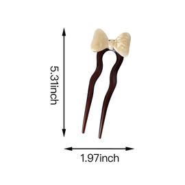FRDTLUTHW French Hair Fork for Women U Shape Updo Acetate Hair Pin for Long Hair,Large Tortoise Shell Bow 2 Long Prong Bun Hair Stick Chignon Pins,Medium Hair Accessories for Women (Beige)