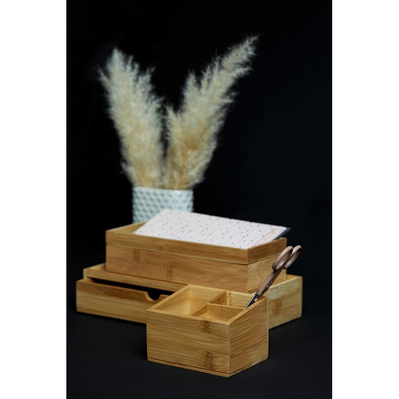Wenko Bamboo Organiser Terra 3 Compartments -Storage Box, Bathroom Basket,