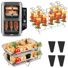 QMLING Air Fryer Racks for Ninja Dual Zone, Hot Air Fryer Skewers Grill Grate, 304 Stainless Steel Airfryer Grid, Hot Air Fryer Accessories for Ninja AF300EU/AF400EU/Cosori Dual Zone Airfryer
