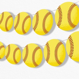 Big Dot of Happiness Fastpitch Softball Garland Banner, Sports Birthday Party or Baby Shower Decorations Banner, 30 Feet of Cord, 15 Double-Sided Yellow Softballs