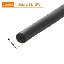 sourcing map Foam Rubber Weather Seal Strip, 4 mm (0.16 Inch) Diameter x 4 Metres (13.12 Feet) Long, Round EPDM Solid Rubber for Noise, Shock and Friction Reduction