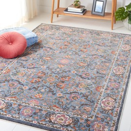 SAFAVIEH Crimson Collection Area Rug - 5' x 7', Blue & Black, Traditional Floral Oriental Design, Non-Shedding & Easy Care, Ideal for High Traffic Areas in Living Room, Bedroom (CMS224M)