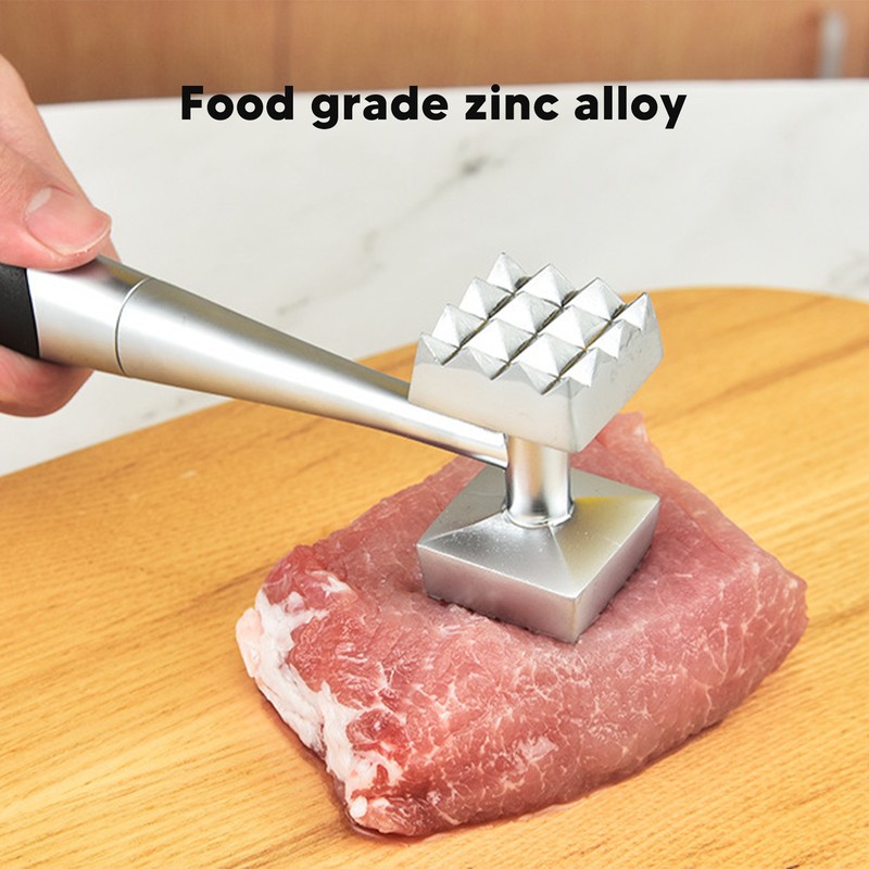 Meat Tenderizer Dual Sided Zinc Alloy Ergonomic Rubber Handle Balanced
