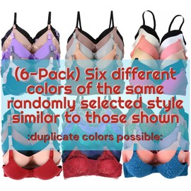 ToBeInStyle Women's Pack of 6 Random Assorted Print Bras (Sizes 30A to 46DDD), 6-pack: Assorted Colors (Wireless), 40C