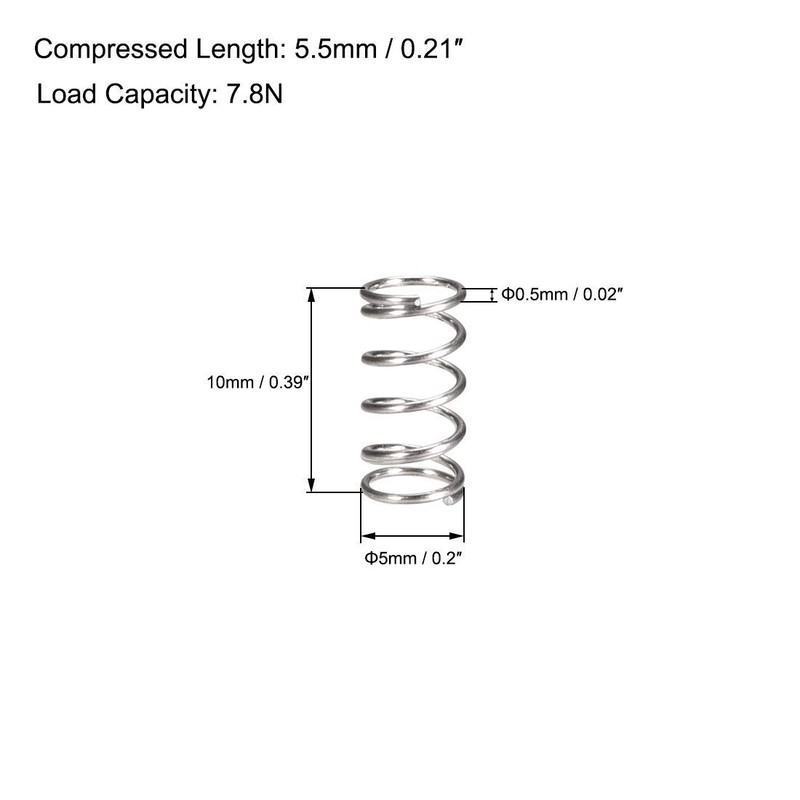 TA-VIGOR 10Pcs Compressed Spring, 5mm OD,0.5mm Wire Size, 10mm Free