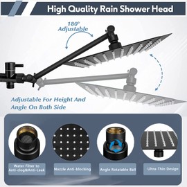 Shower Heads with Handheld Spray Combo,8'' High Pressure Rain/Rainfall Shower Head with 9'' Extension Arm and 2 in 1 Settings Handheld Shower Head Combo,Powerful Showerhead with 78''Long Hose
