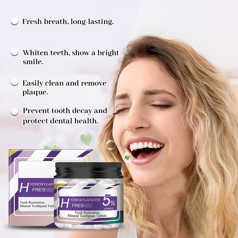 Zonoori 62 Tablets Chewable Hydroxyapatite Toothpaste for Repairing Enamel, Fresh