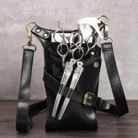 YLYSLFC Scissor Holster Pouch PU Leather Scissor Storage Waist Bag with Waist Shoulder Belt Hairdresser Scissor Bag for Storing Scissors, Combs, Barbers and Other Hairdressing Tools (Black)