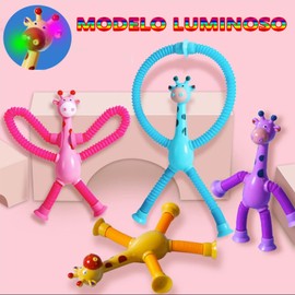 LCNBNM Juguete Jirafa con Ventosa Telescópica, 4 Piezas de Tubos Sensoriales Educativos de Juguete con LED,Juguete Educativo y antiestrés para Adultos y niños