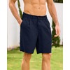Kallspin Men's Cotton Linen Casual Shorts Button Elastic Waist Shorts