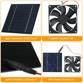 Solar Panel Powered Fan Mini Ventilator 5W 6V Solar Exhaust Fan Sunlight Operated/ IP65 Water Resistance/ for Dog Chicken House Greenhouse RV Roof
