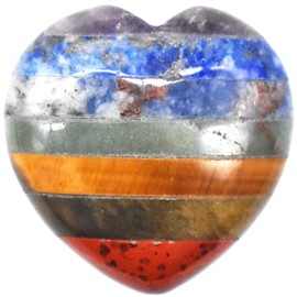 Guador Seven Chakras Worry Stone, Heart Shape Healing Crystal Love Stone Natural Quartz Crystal 30 mm Colourful Chakra Healing Chakra Reiki for Stress Reilef Meditation Crystal Therapy (Heart Shape)