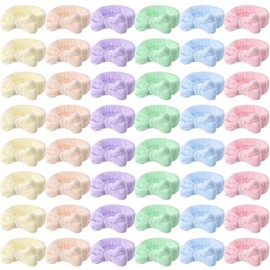 WILLBOND 48 Pieces Pastel Spa Headband Bulk Flannel Bow Hair Band Fluffy Plush Facial Makeup Headband for Women Washing Face Spa Shower Cleansing