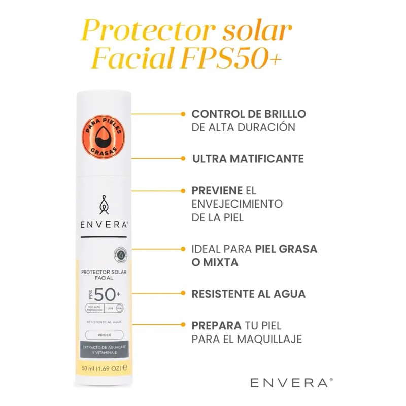 Protector Solar Facial Envera Oil Control SPF 50 Piel Grasa