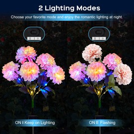 4 Pack Solar Garden Lights Outdoor, LED Colorful Waterproof Solar Powered Hydrangea Flowers Landscape Lights for Patio, Outside Yard, Pathway Decorative, Décor, Two Lightning Modes
