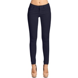 2LUV Women's Stretchy 5 Pocket Skinny Color Uniform Pants Back to School Junior Clothing Apparel Navy 5