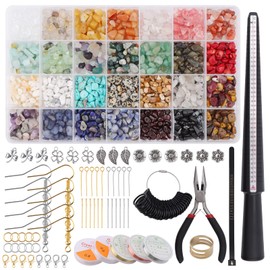 1700+ Crystal Beads Jewellery Making Kit, Kalolary 28 Colours Natural Crystal Stone Ring Making Kit with Pendant Wire, Pliers, Carabiner Hook for Necklaces, Earrings, Bracelets, DIY Accessories
