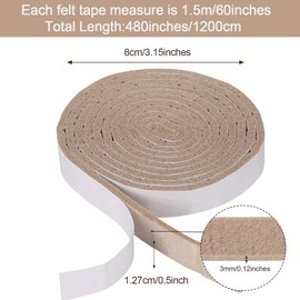 Zonon 8 Rolls 1/2 x 60 Inch Felt Strips with Adhesive Backing Felt Tapes Rolls Furniture Self-Stick Heavy Duty Polyester for Protecting Furniture and DIY Adhesive(Beige)