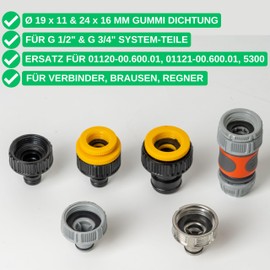 Your Day Mate Ersatz Dichtungen Mix Set, 100 Stück, für G 1/2" und 3/4" Zoll, kompatibel mit Gardena 21 und 26,5 mm Hahnverbinder, Gummi, O-Ring mit Ø 16 x 11, 22,3 x 17 mm, Flachdichtung mit Ø 19 x 11, 24 x 16 mm