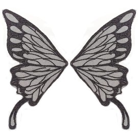 5pairs Fairy Wings Sew on Patches Butterfly Lace Appliques Tulle Organza Fabric Wings Embroidery Collar Neckline Trims Embellishments DIY Garment Dress Supplies (Black)