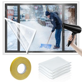 3 Pcs Window Insulation Kit Total 63 × 141 Inches Pof Shrink Film Insulator Fits up to 3 Windows with Double Side Tape Waterproof Window Insulation Kit for Winterizing Winter Windows