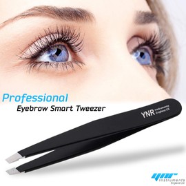 Eyebrow Tweezers, Hair Tweezers, Slanted Tweezers Made with Stainless Steel Slant Tip, Precision Plucking and Tweezing for Brows, Ingrown Hair, Splinters (Black)