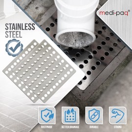 Medipaq Drain Covers Outdoor Square - 2-Pack 15cm x 15cm Plus Free Gardening Gloves - Rustproof Stainless Steel Drain Leaf Guard Drainage Covers - Metal Drain Covers Outdoor