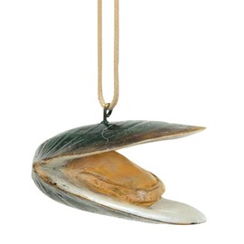 The Bridge Collection 2" Mussel & Clam Ornament - Set of Two - Coastal Animal Oyster Christmas Ornament Set for Nautical or Beach Decor