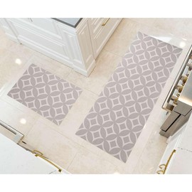 Benissimo-Modern Mats, 24”x62” + 20”x32” Set of 2 Ultra-Thin (1/10 Inch) Kitchen Mat Rubber Backing, Waterproof, Low Profile, Durable&Non Slip, Indoor Floor Mat for Entry, Patio, Diamond Ring