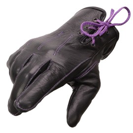 Ladies Leather Riding Gloves w/Gel Palm, Laced Wrist (Small, Purple Lace)