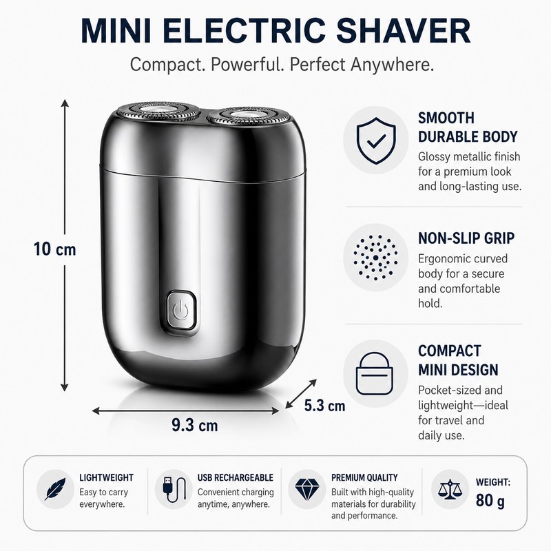 Mini Electric Shaver for Travel – USB Rechargeable Double-Head Razor