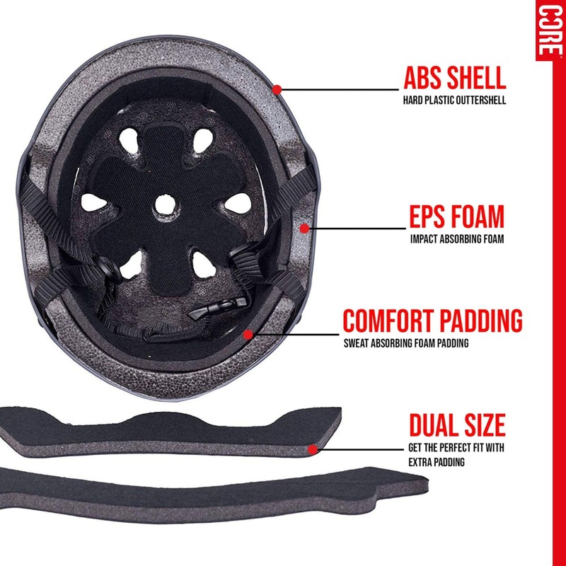 CORE Protection Street Helmet Skate/BMX/Bike/MTB/Scooter - Stealth/Black, XS/S