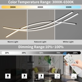 Modern Ceiling Chandelier Light, 47IN Pendant Light Fixtures with Remote Control 3000k-6500K Adjustable Color Temperature， Aluminum Island Lighting Lamp for Dining Room, Living Room, Island