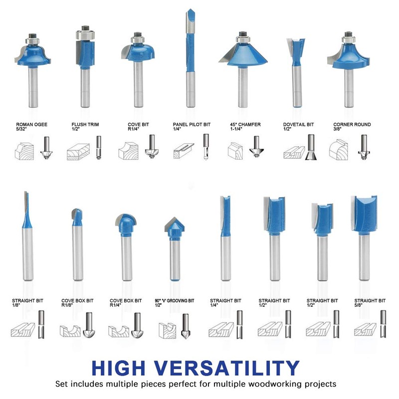 Renekton Tungsten Carbide Router Bits, 1/4in Shank, Woodworking Routing Drill