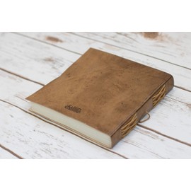 Soothi Moon Phases Handmade Antique Leather Journal for Travel or Diary, Unlined, Tan, 7''x7''