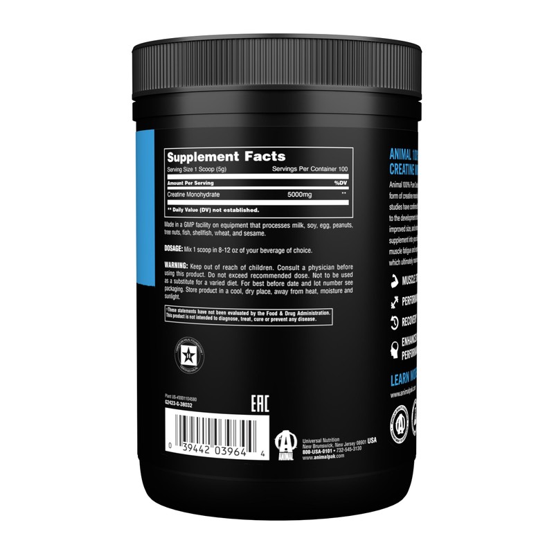 Animal Micronized Creatine, Monohydrate Powder, Unflavored, 1.1 lb (500 g)