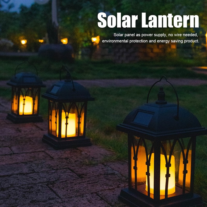 Outdoor Hanging Solar Lantern LED Candle Flame Light for Garden