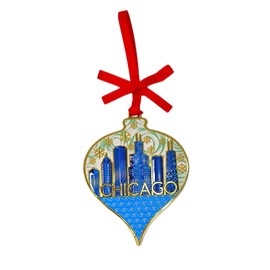 Gold Chicago Skyline Metal Ornament
