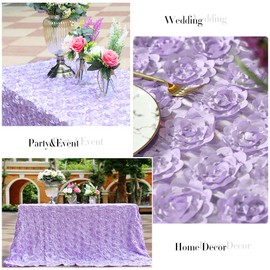 50"x102" Rosette Satin Tablecloth Lavender Rosette Tablecloth 3D Rosette Table Line Rectangle Table Cover Wedding Party Baby Shower Decor