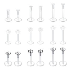 VFUN 16g Clear Lip Stud Surgical Steel & Acrylic Tragus Forward Helix Cartilage Conch Earrings Bioflex Threadless Labret Clear Stud Earrings for School 6/8/10mm