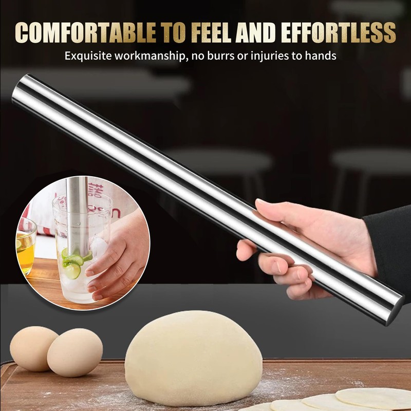 1 Pcs Rolling Pin, 304 Stainless Steel Rolling Pin, Non-Stick